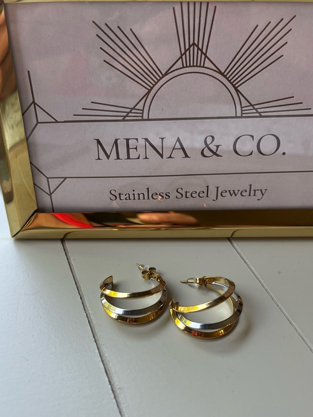Mena & Co. Stainless Steel 3 tone color Hoop Earrings